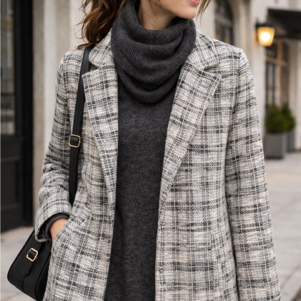 Plaid Coat + Sweater Dress Outfit Bundle M/L Workwear Layered Fall Winter Look